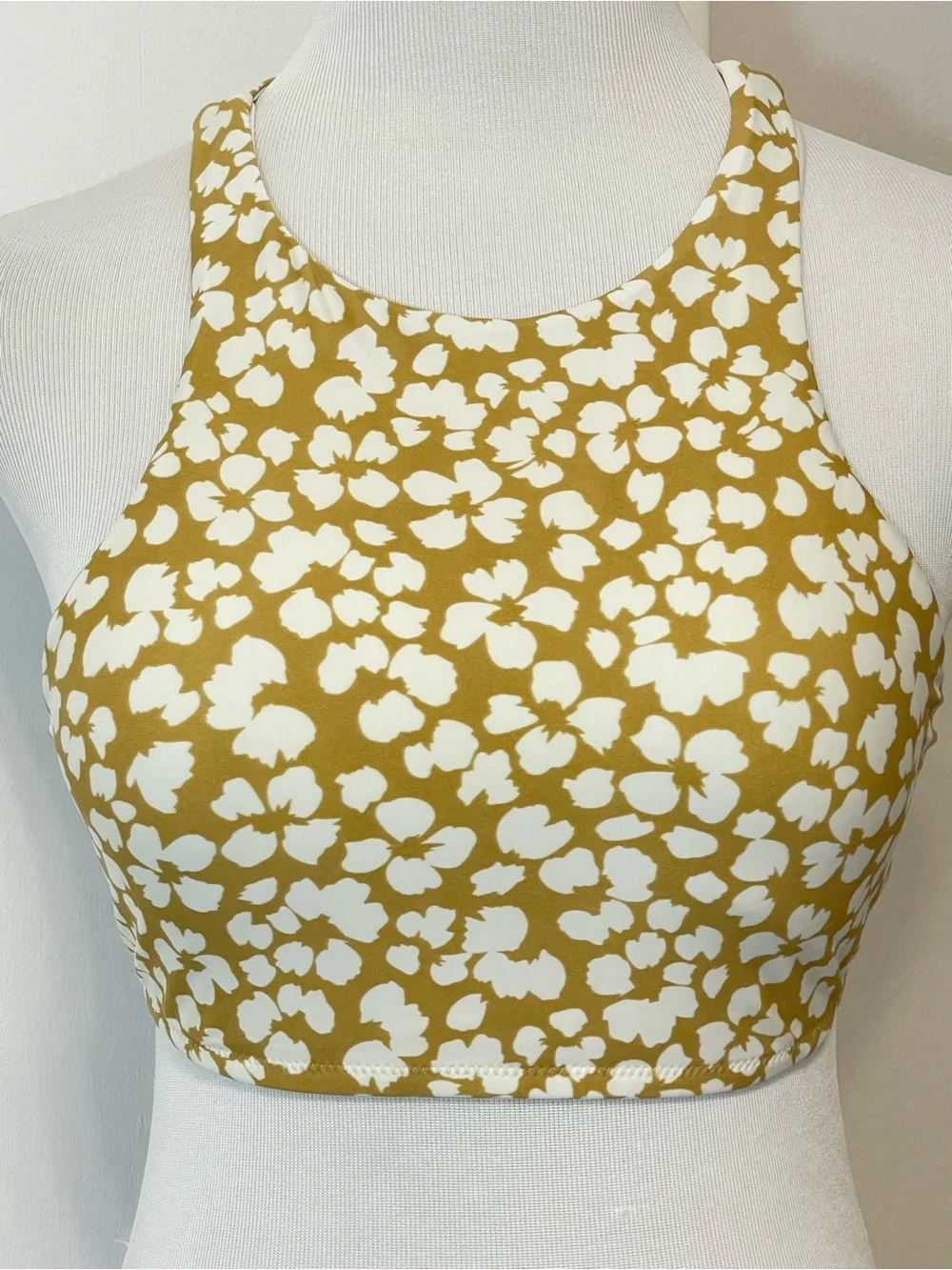 Aerie High-Neck Crop Bikini Top Yellow White Floral Size Large